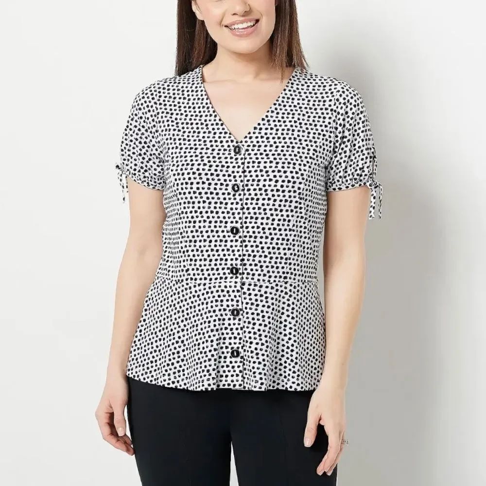Susan Graver Printed Liquid Knit Button Peplum Top